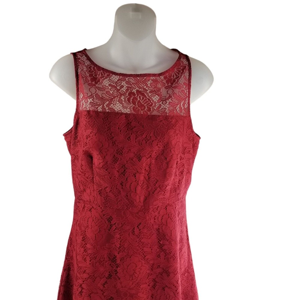 BB Dakota Red Fit & Flare Mini Dress Crew Neck Lace Open Back Women's Size 6 - Picture 4 of 16